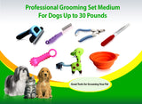 Dog Grooming Tools-Medium-Pets Up to 30 Lbs-Deshedding,nail clipper,rasp,flea comb, teeth massager, folding bowl,giraffe toy,
