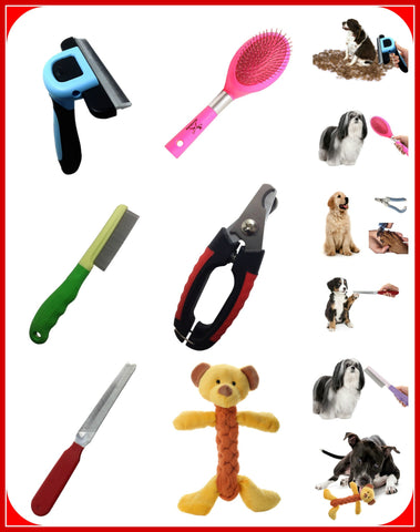 Dog Grooming Tools-Large-Dogs from 30 Lbs and UP-deshedding, brush, nail clipper, rasp, comb, bear toy